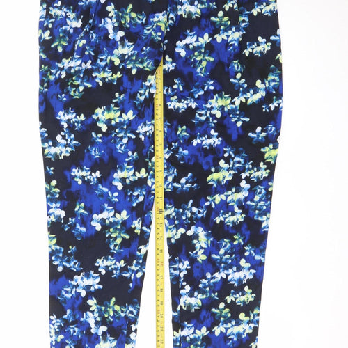 Warehouse Women’s Blue Floral Cropped Tapered Trousers UK10