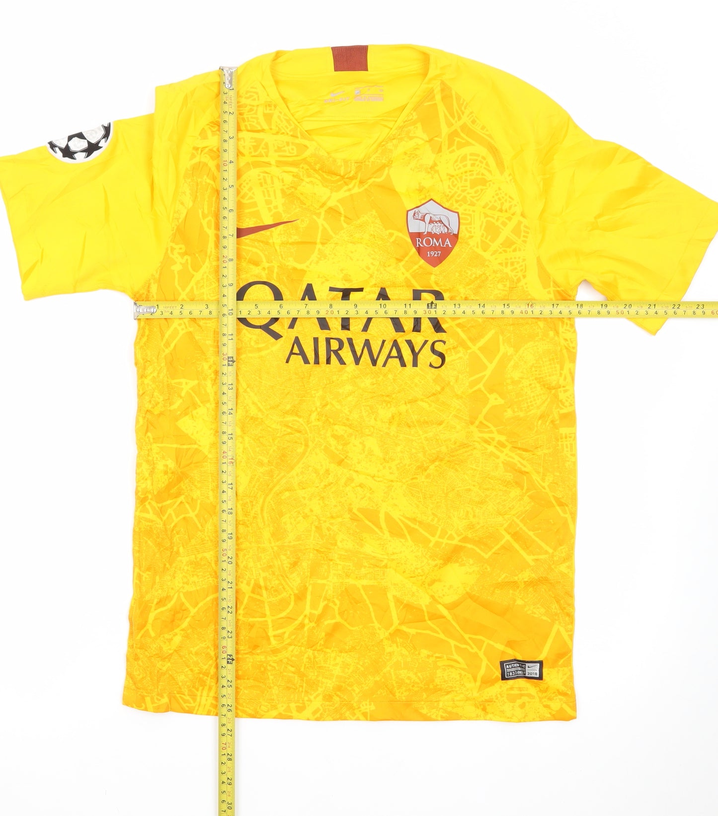 Nike AS Roma Men's Yellow Dri-FIT Football T-Shirt Size S