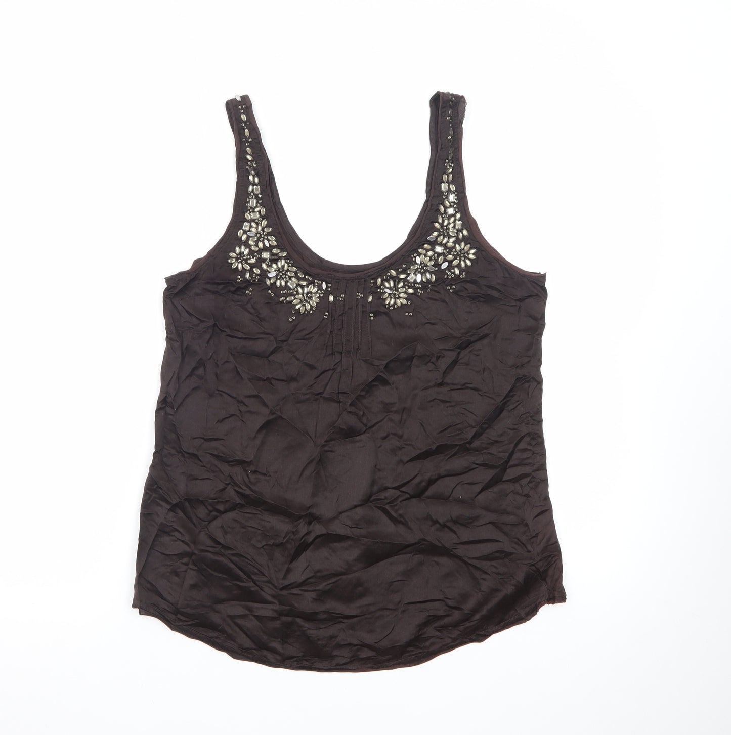 Abercrombie & Fitch Women Brown Beaded Silk Camisole Tank Top M