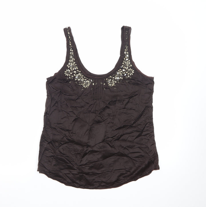 Abercrombie & Fitch Women Brown Beaded Silk Camisole Tank Top M