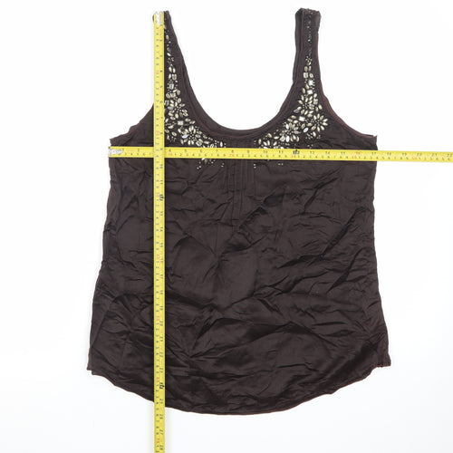 Abercrombie & Fitch Women Brown Beaded Silk Camisole Tank Top M