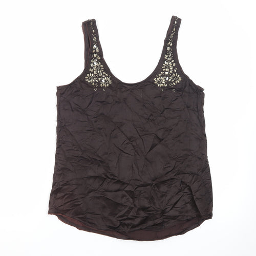 Abercrombie & Fitch Women Brown Beaded Silk Camisole Tank Top M