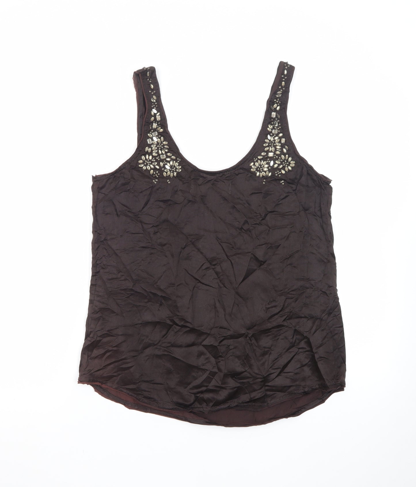Abercrombie & Fitch Women Brown Beaded Silk Camisole Tank Top M