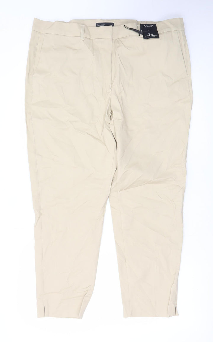 Marks and Spencer Women Beige Size 18 Ankle Slim Fit Stretch Trousers