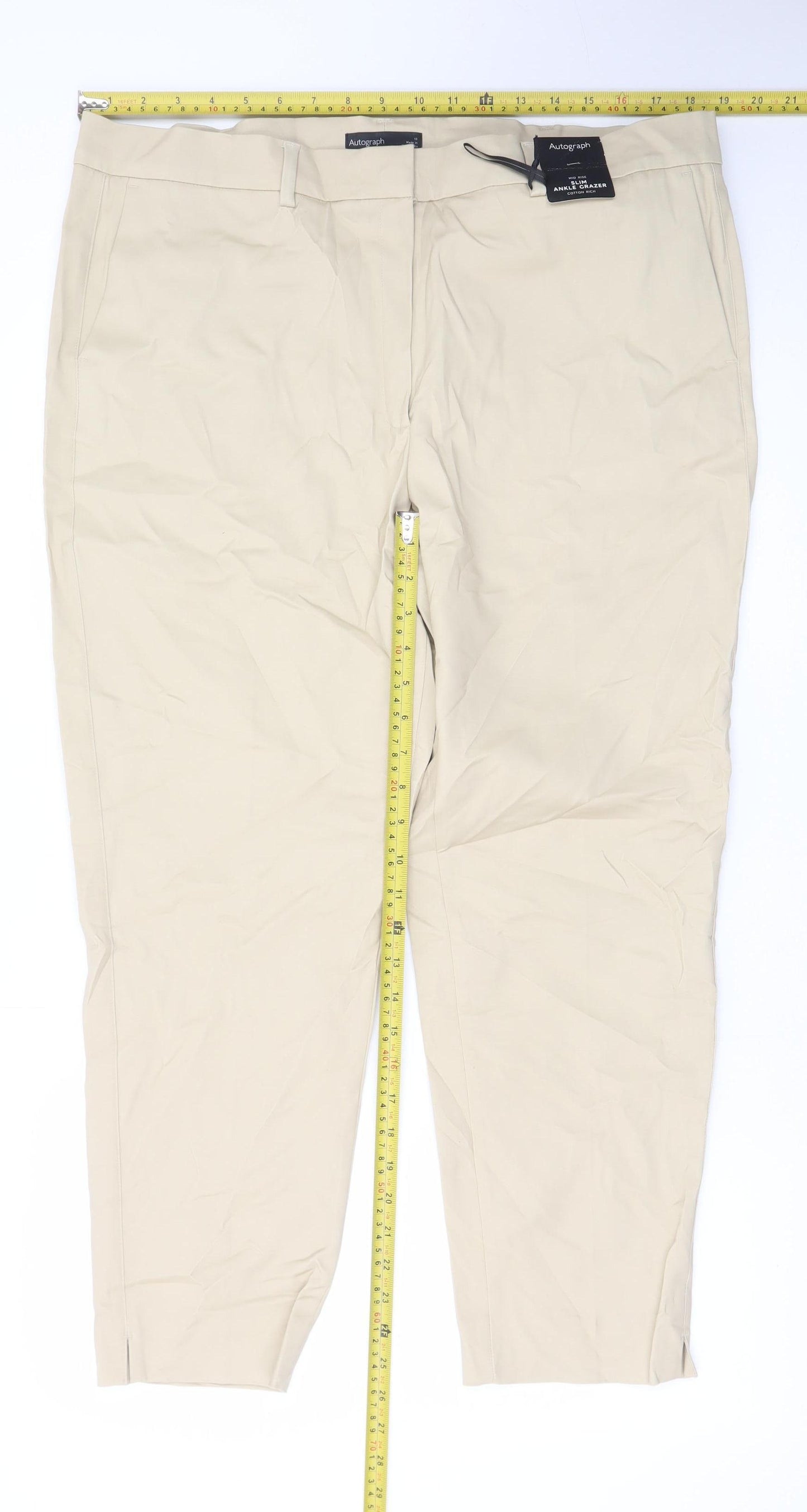 Marks and Spencer Women Beige Size 18 Ankle Slim Fit Stretch Trousers