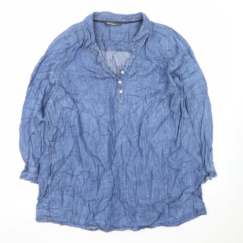 Bonmarché Women’s Blue Chambray Shirt Dress Size 22 Collared 3/4 Sleeve