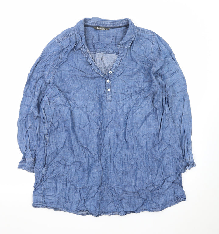 Bonmarché Women’s Blue Chambray Shirt Dress Size 22 Collared 3/4 Sleeve