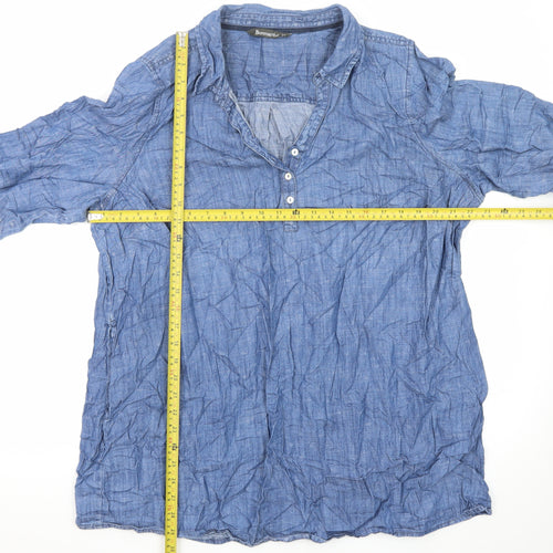 Bonmarché Women’s Blue Chambray Shirt Dress Size 22 Collared 3/4 Sleeve