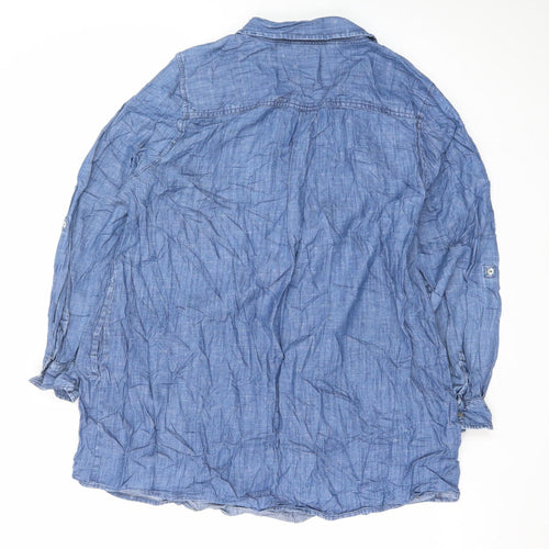 Bonmarché Women’s Blue Chambray Shirt Dress Size 22 Collared 3/4 Sleeve