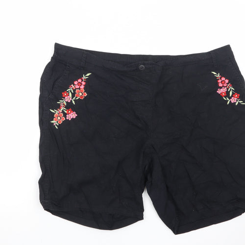 Bonmarché Women Black Embroidered Chino Shorts Size 20