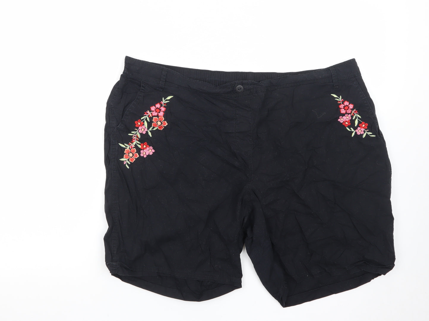 Bonmarché Women Black Embroidered Chino Shorts Size 20