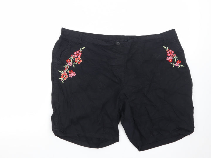 Bonmarché Women Black Embroidered Chino Shorts Size 20
