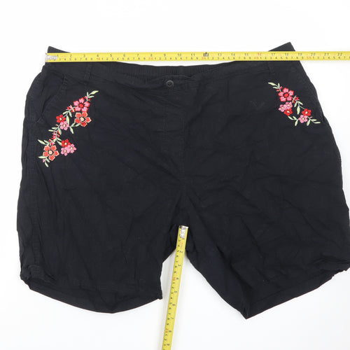 Bonmarché Women Black Embroidered Chino Shorts Size 20