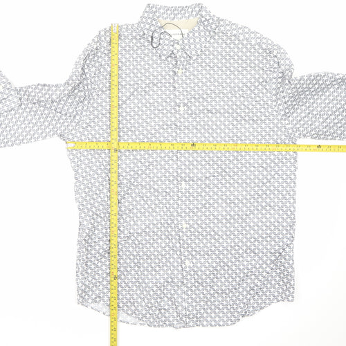 Marks and Spencer Men’s White Geometric Long Sleeve Cotton Button-Up Shirt L