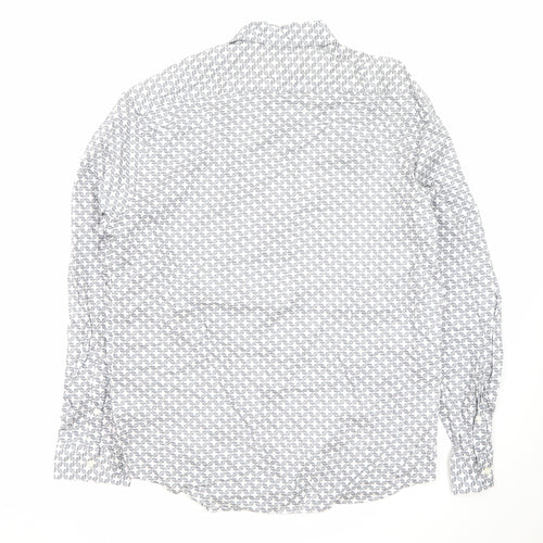 Marks and Spencer Men’s White Geometric Long Sleeve Cotton Button-Up Shirt L