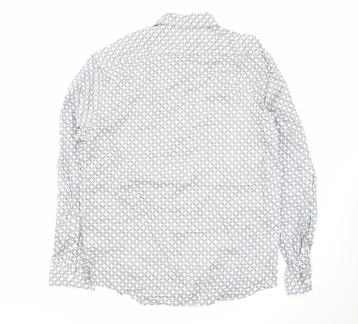Marks and Spencer Men’s White Geometric Long Sleeve Cotton Button-Up Shirt L