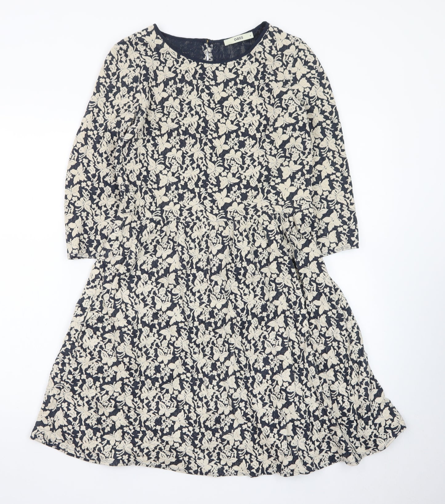 Oasis Women Blue Floral Jacquard Fit & Flare Dress Size S