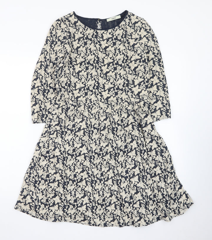 Oasis Women Blue Floral Jacquard Fit & Flare Dress Size S