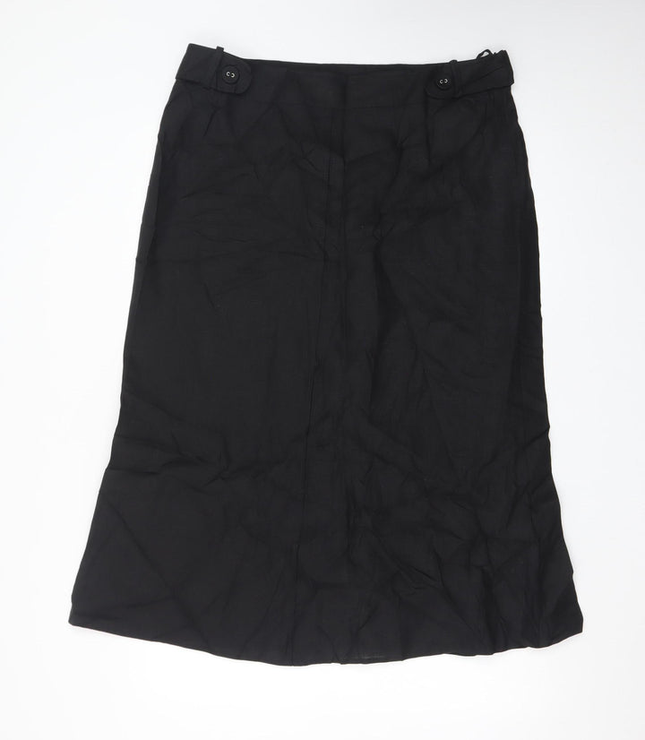 Marks and Spencer Women Black Linen Midi A-Line Skirt UK 16
