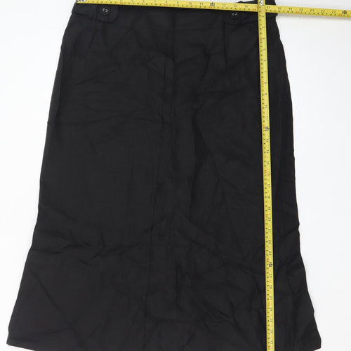 Marks and Spencer Women Black Linen Midi A-Line Skirt UK 16