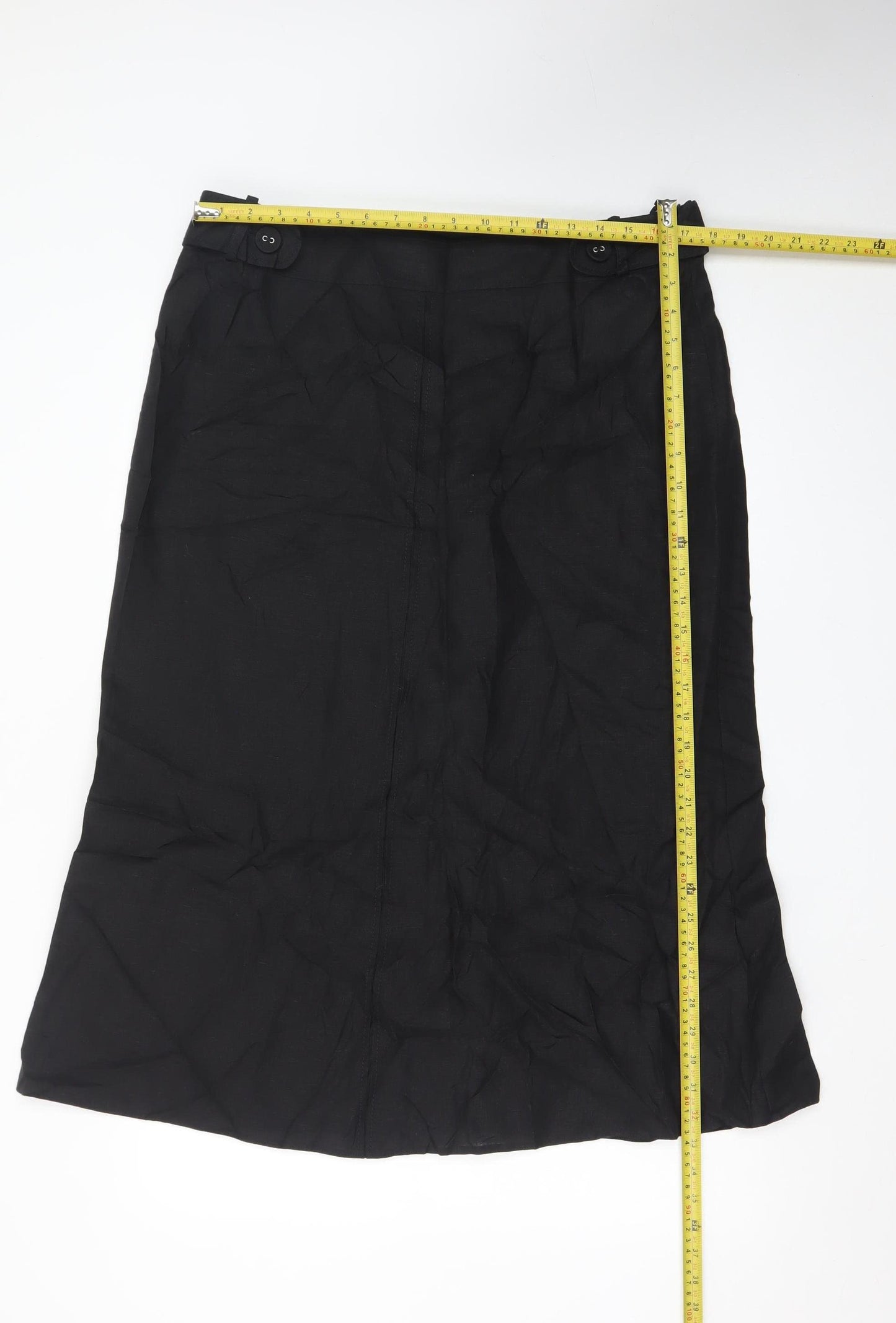 Marks and Spencer Women Black Linen Midi A-Line Skirt UK 16