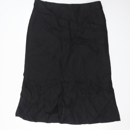 Marks and Spencer Women Black Linen Midi A-Line Skirt UK 16