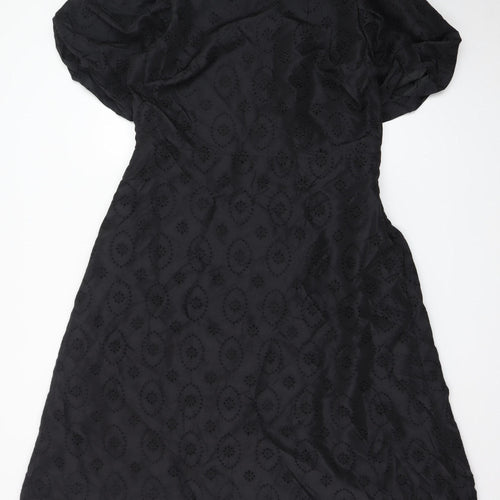 Finery Women Black A-Line Embroidered Puff Sleeve Dress UK 18