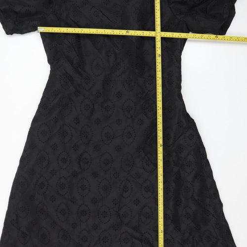 Finery Women Black A-Line Embroidered Puff Sleeve Dress UK 18