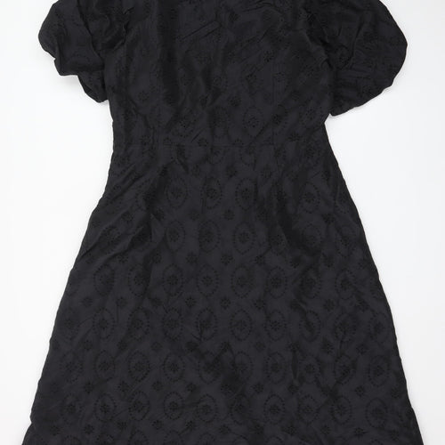 Finery Women Black A-Line Embroidered Puff Sleeve Dress UK 18