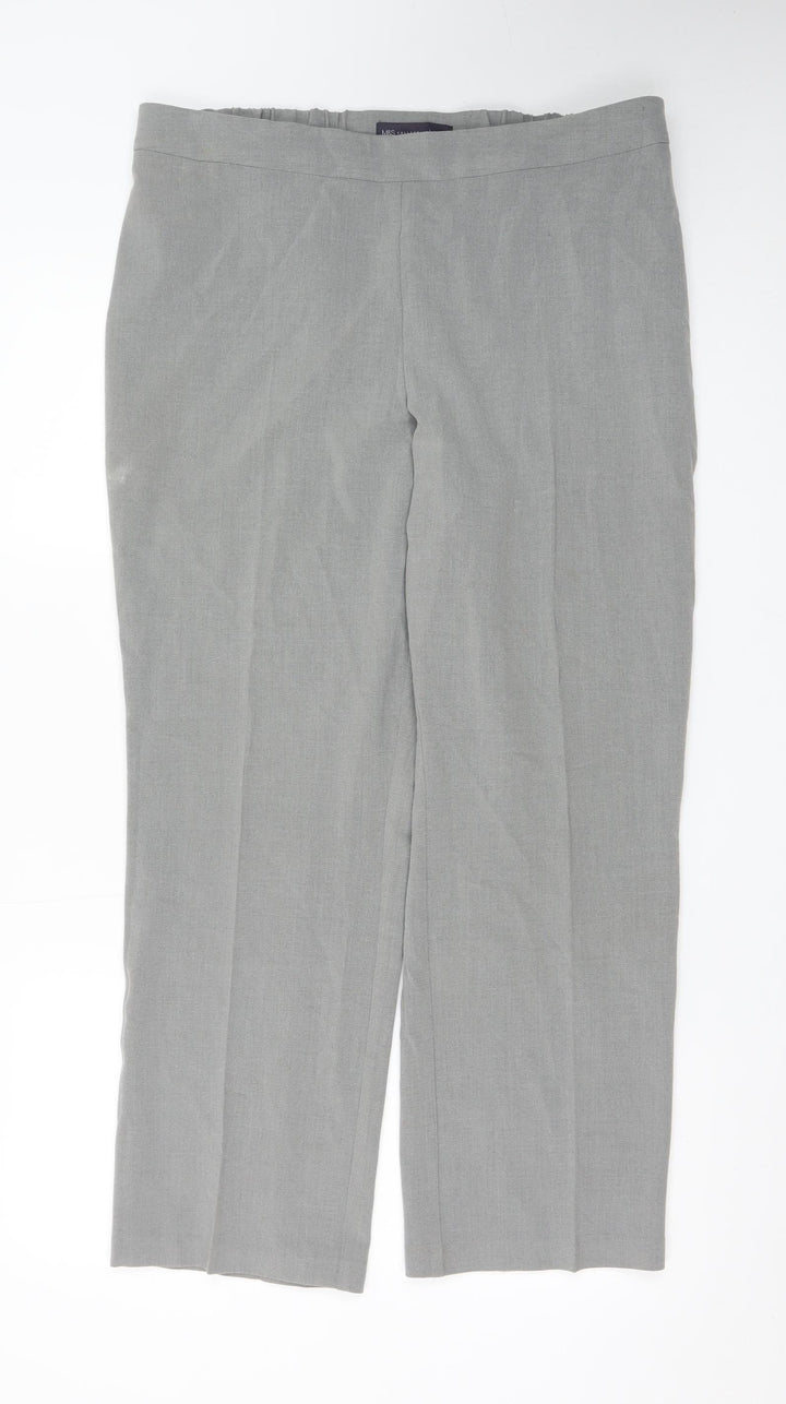 Marks and Spencer Women Grey Linen Blend Straight Trousers Size 14
