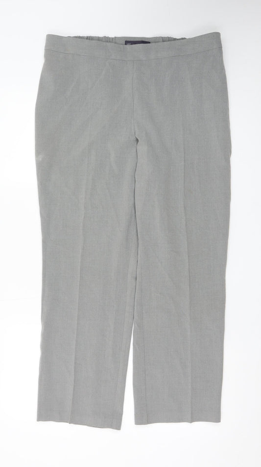 Marks and Spencer Women Grey Linen Blend Straight Trousers Size 14