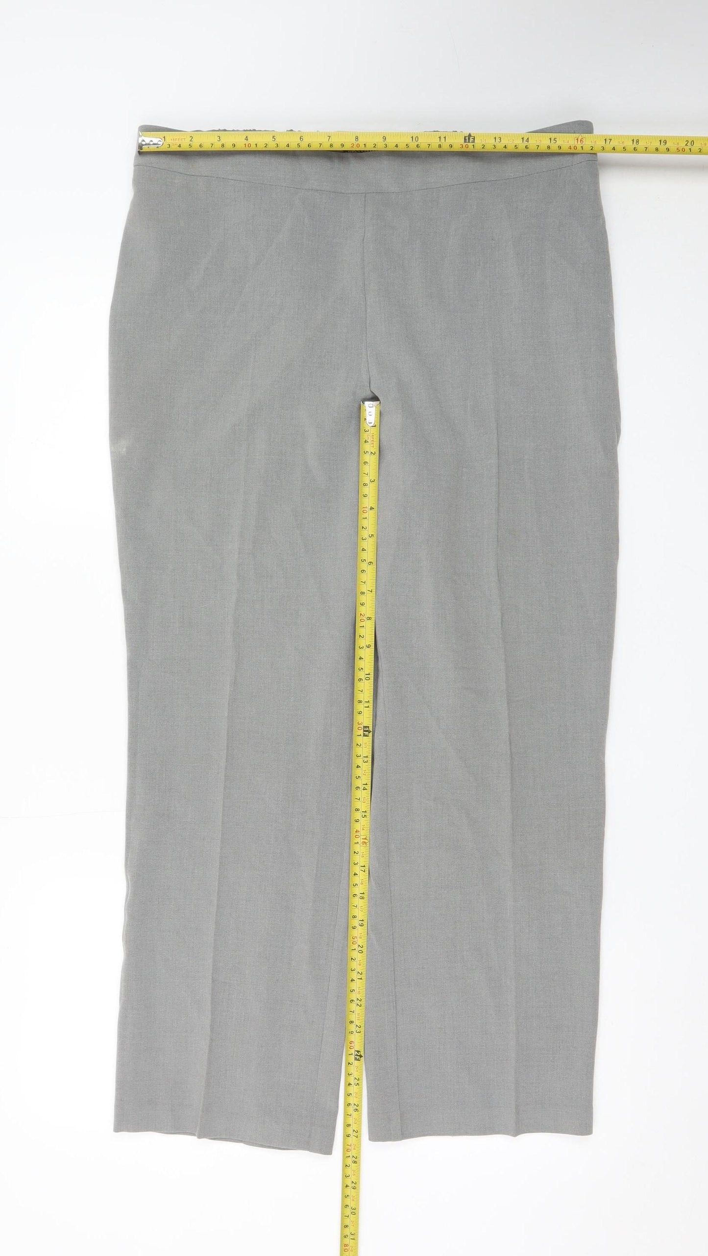Marks and Spencer Women Grey Linen Blend Straight Trousers Size 14