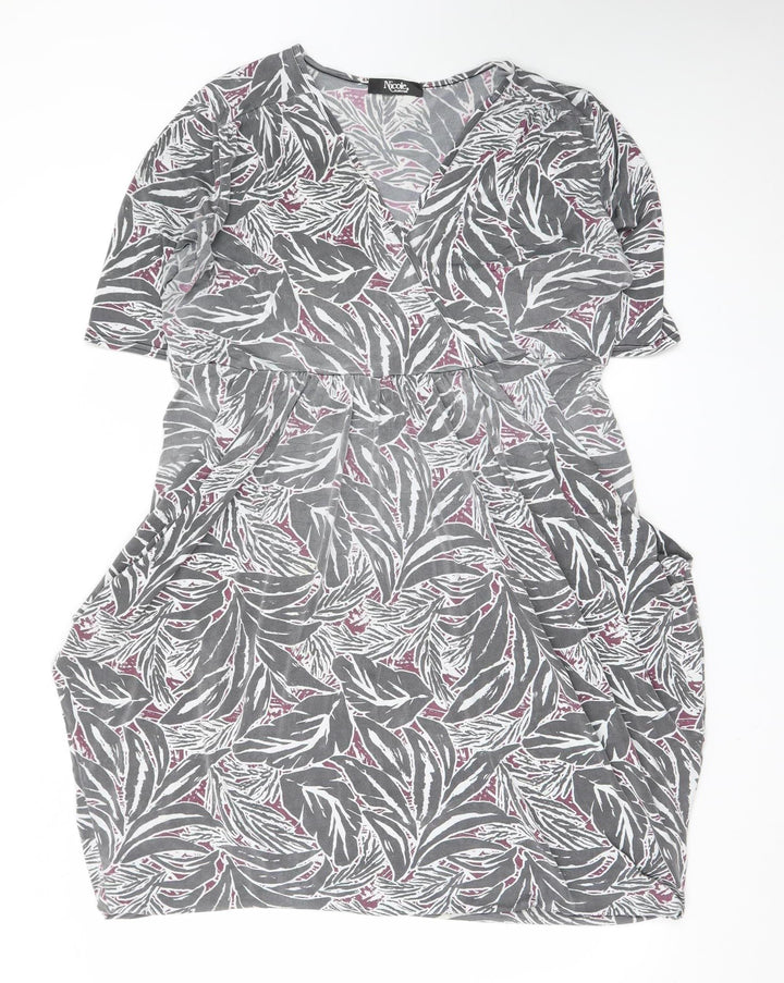 Nicole Collection Women's Grey Floral Wrap Dress Size L