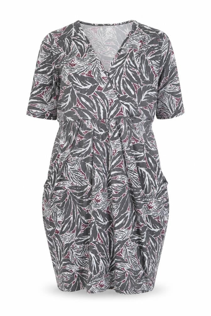 Front view of Nicole Collection Women's Grey Floral Wrap Dress, size L