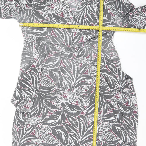 Nicole Collection Women's Grey Floral Wrap Dress Size L