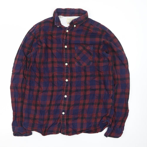 Selected Homme Men's Red & Navy Check Cotton Shirt Regular Fit L