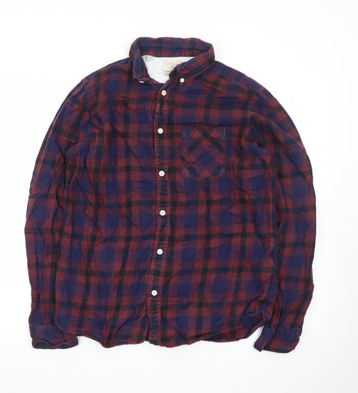Selected Homme Men's Red & Navy Check Cotton Shirt Regular Fit L