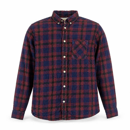 Front view of Selected Homme Men's Red & Navy Check Cotton Shirt Regular Fit L
