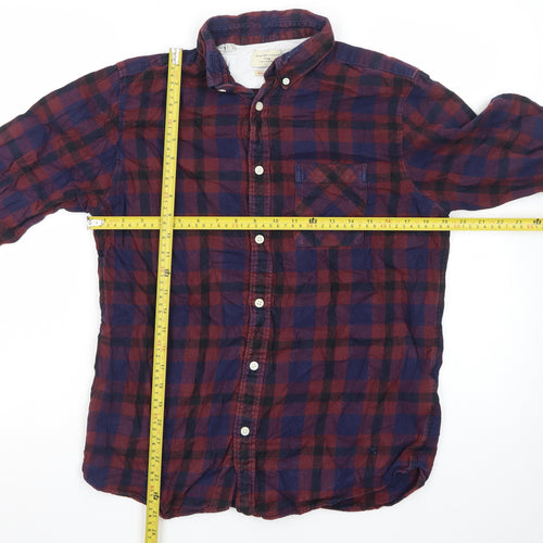 Selected Homme Men's Red & Navy Check Cotton Shirt Regular Fit L