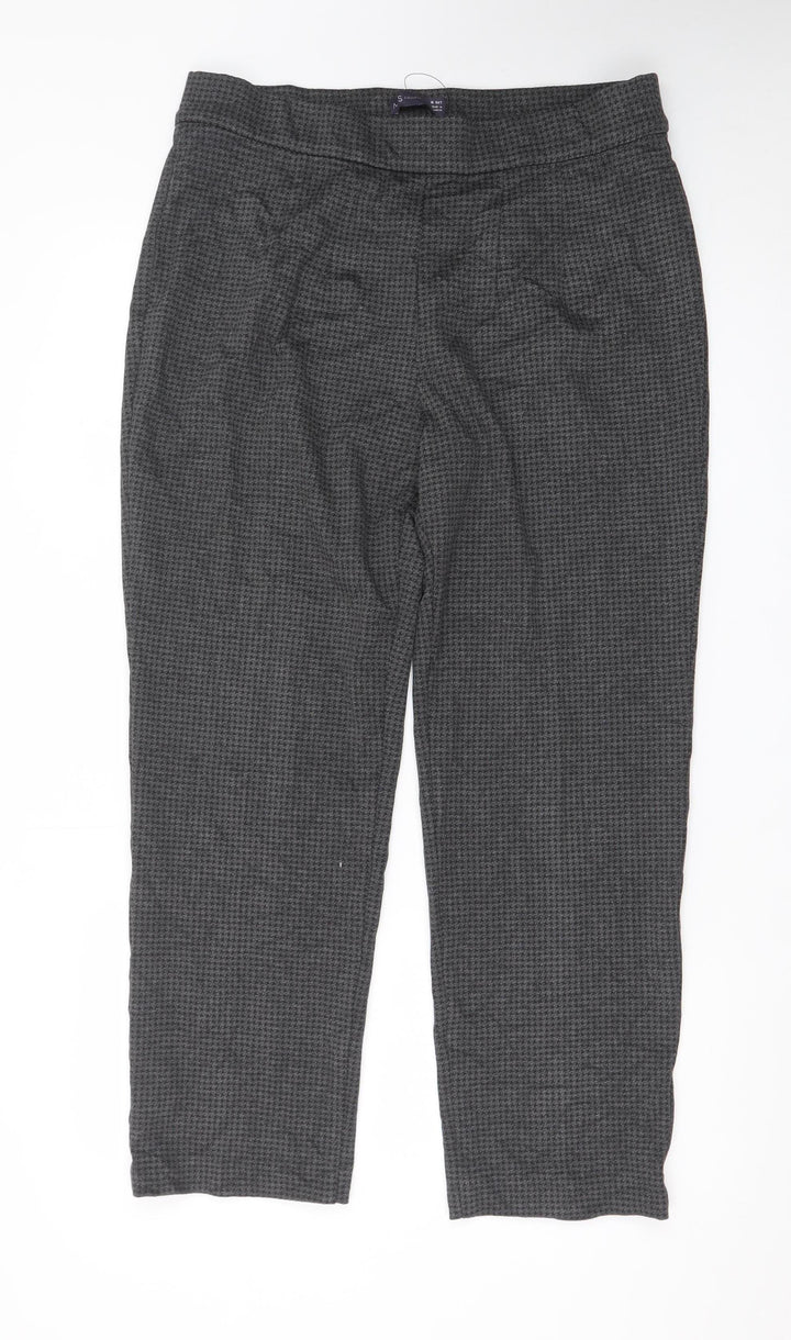 Marks and Spencer Women Grey Houndstooth Stretch Trousers Size 16
