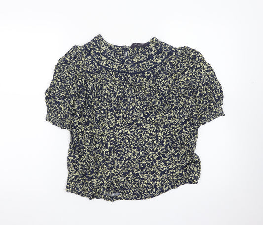 Marks and Spencer Women's Blue Floral Short Sleeve High Neck Blouse Size 10