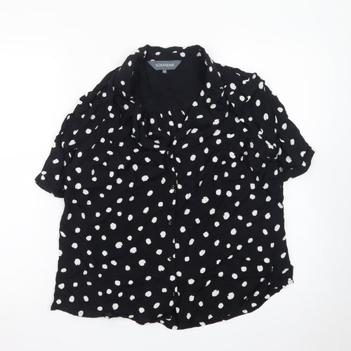Sosandar Women’s Black Polka Dot Short Sleeve Collared Blouse Size 14