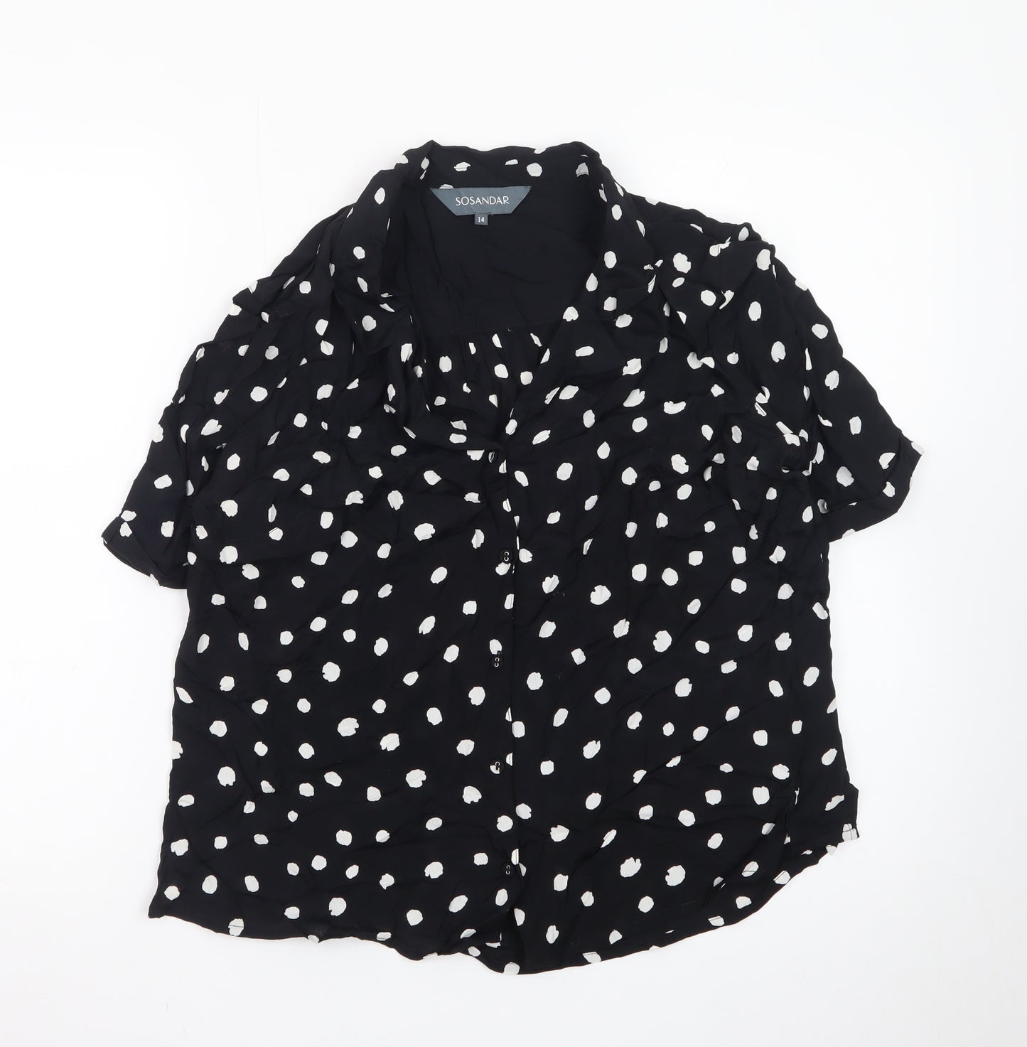 Sosandar Women’s Black Polka Dot Short Sleeve Collared Blouse Size 14