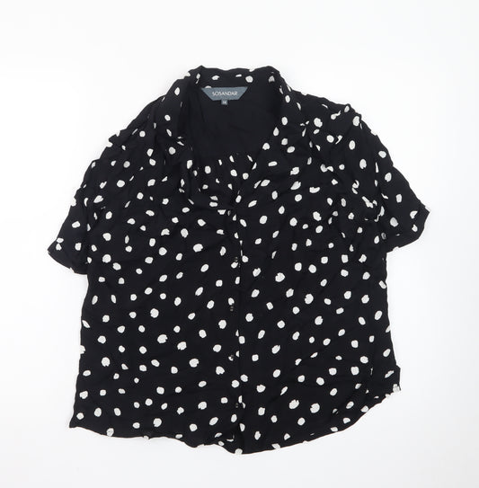 Sosandar Women’s Black Polka Dot Short Sleeve Collared Blouse Size 14