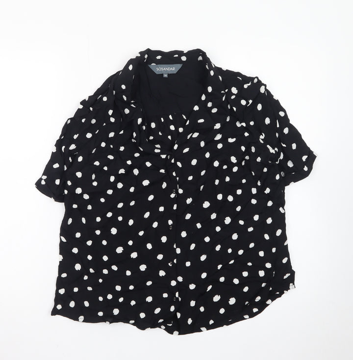 Sosandar Women’s Black Polka Dot Short Sleeve Collared Blouse Size 14