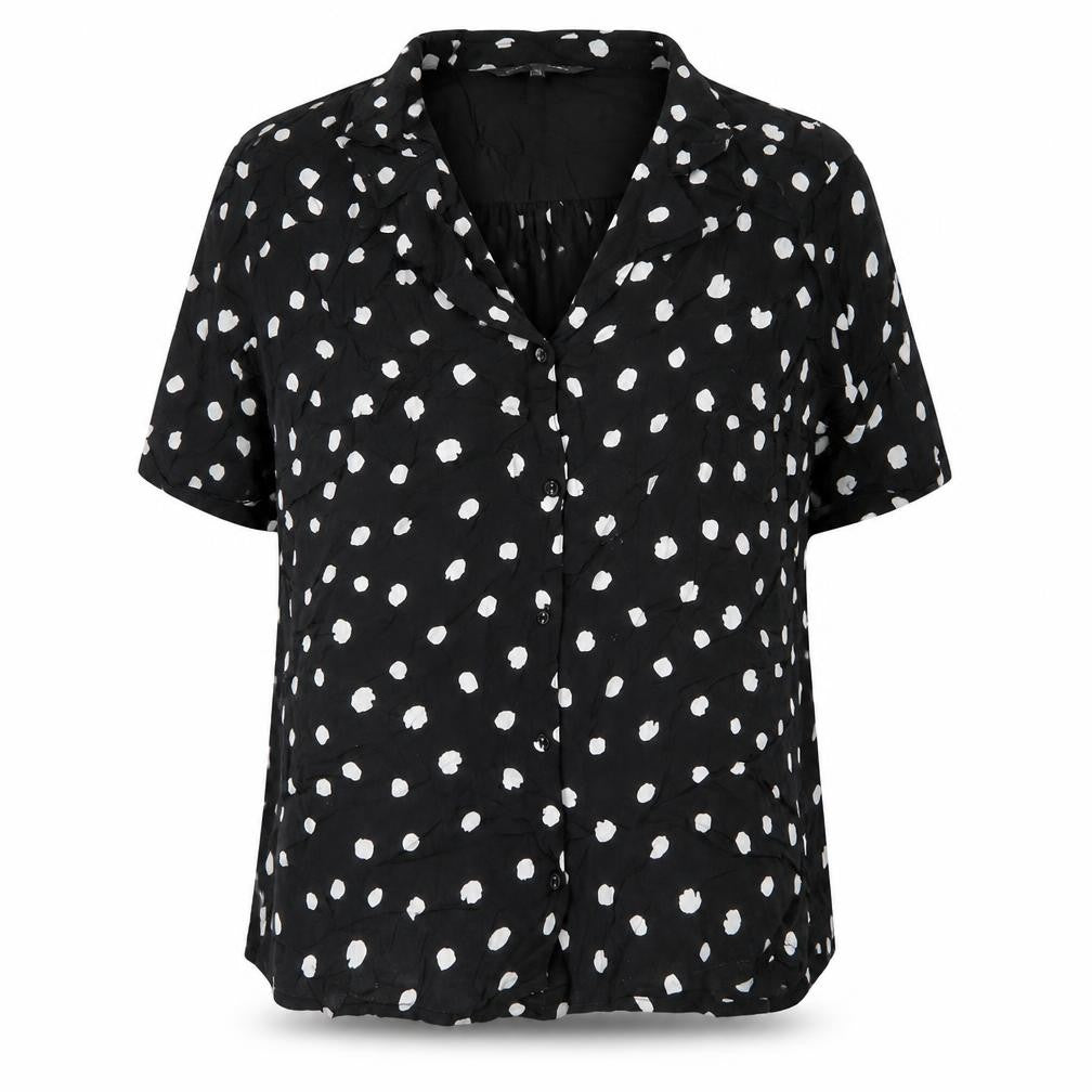 Sosandar Women’s Black Polka Dot Short Sleeve Collared Blouse Size 14