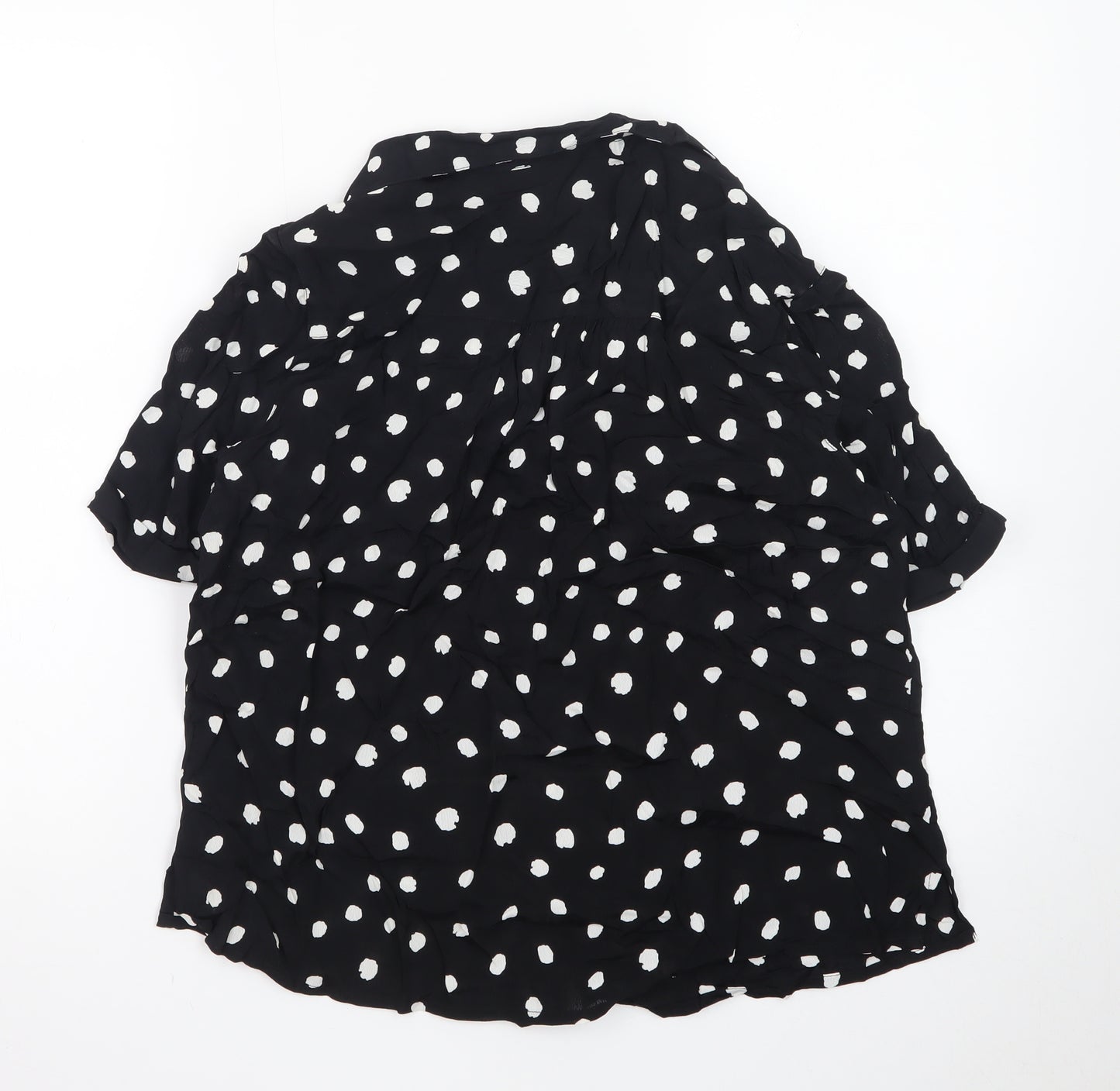Sosandar Women’s Black Polka Dot Short Sleeve Collared Blouse Size 14