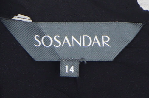 Sosandar Women’s Black Polka Dot Short Sleeve Collared Blouse Size 14