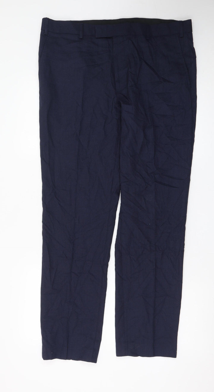 Marks and Spencer Women's Blue 36 Regular Straight Leg Trousers