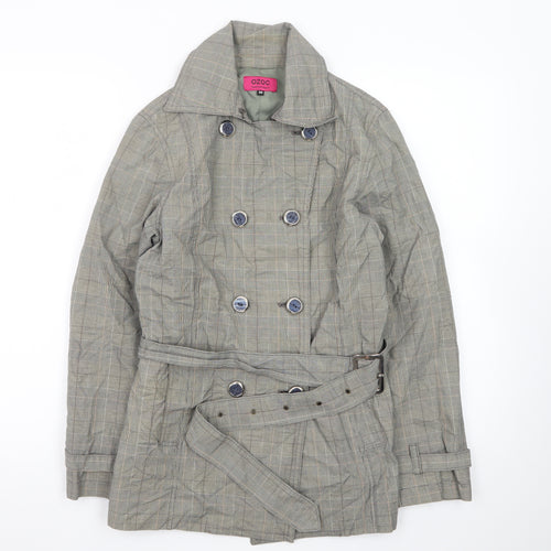 OZOC Women's Grey Checked Belted Trench Coat Size 10